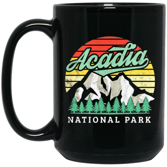 Acadia National Park, Retro Acadia, National Park Gift, Acadia Lover Black Mug