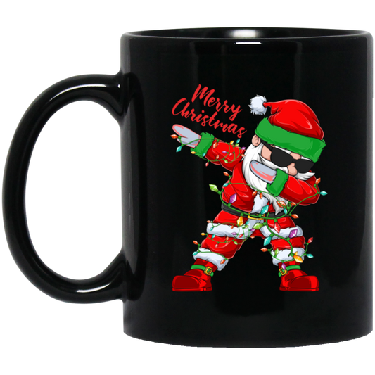 Dabbing Santa, Santa Claus, Xmas Light With Santa, Merry Christmas, Trendy Christmas Black Mug