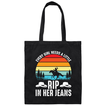 My Girl Retro Gift, Every Girl Need A Little Rip In Her Jeans, Retro Girl Gift, Cow Girl Canvas Tote Bag