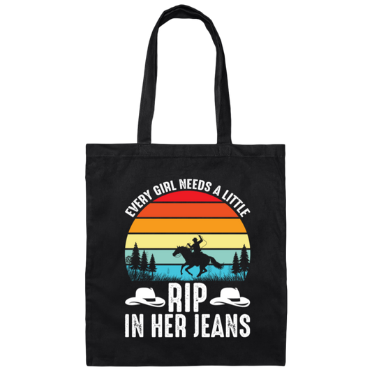 My Girl Retro Gift, Every Girl Need A Little Rip In Her Jeans, Retro Girl Gift, Cow Girl Canvas Tote Bag