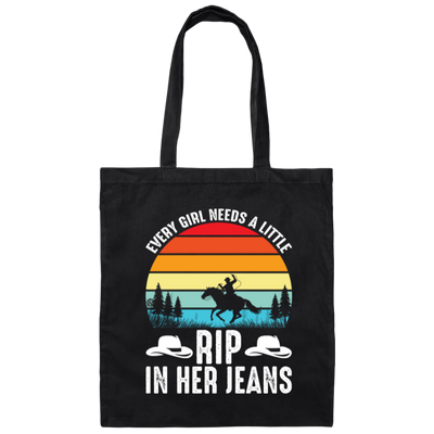 My Girl Retro Gift, Every Girl Need A Little Rip In Her Jeans, Retro Girl Gift, Cow Girl Canvas Tote Bag