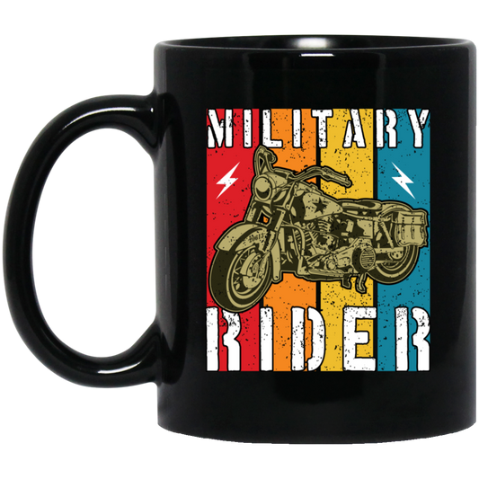 Military Rider, Motorbike, Retro Rider, Vintage Biker Black Mug