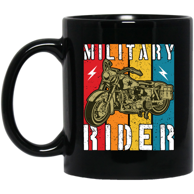 Military Rider, Motorbike, Retro Rider, Vintage Biker Black Mug