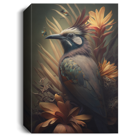 Ultra Realistic Bird Of Paradise Portrait, Surrounded By Dried Flowers, Gloomy Bird Canvas