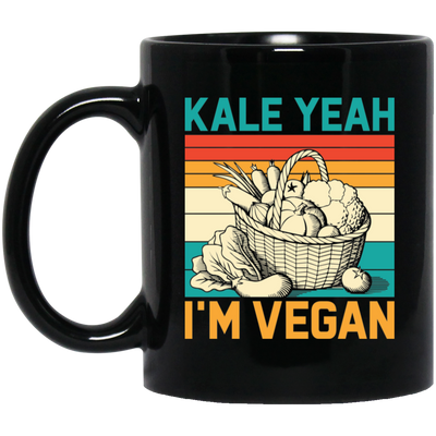 Kale Yeah, I'm Vegan, Retro Kale Yeah, Vegan Vintage Black Mug