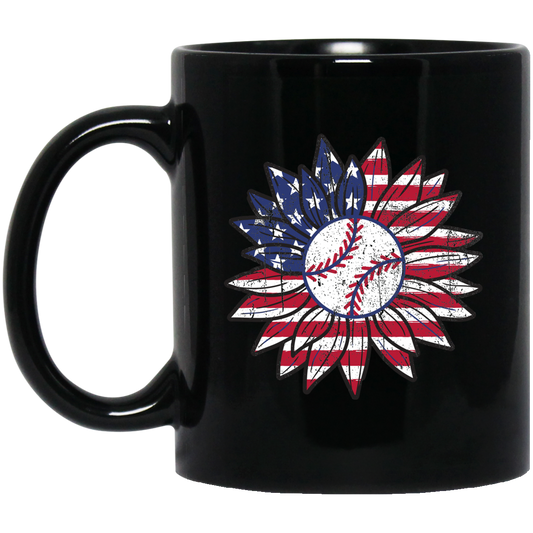American Baseball, Sunflower Baseball, Leopard Sunflower-3 Black Mug
