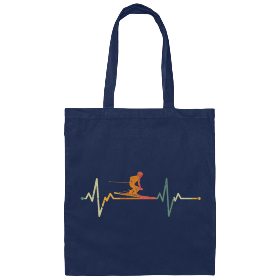 Retro Heartbeat Ski Gift Idea, Winter Sports Canvas Tote Bag