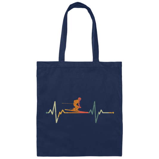Retro Heartbeat Ski Gift Idea, Winter Sports Canvas Tote Bag