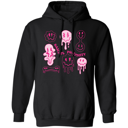 This Radiate Positivity, Groovy Smile Face, Radiate Positivity Energy Pullover Hoodie radiates positive energy with its uniquely designed groovy smile face. Its comfortable fabric and classic fit will make it a wardrobe staple for years to come.