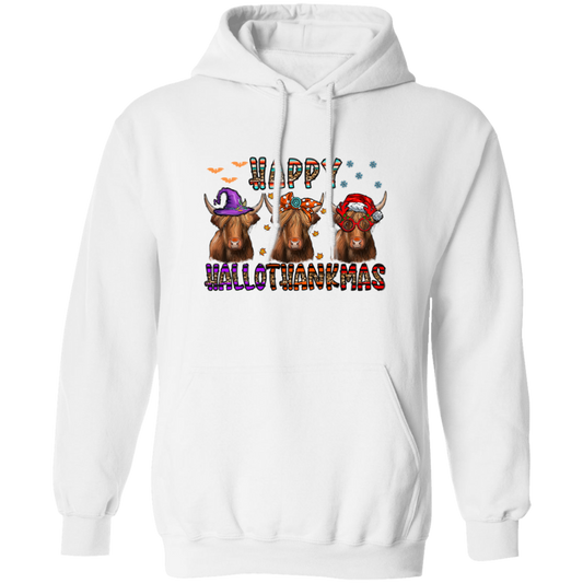 Happy Halloween Happy Thanks Giving Merry Christmas 3 Buffallo Pullover Hoodie