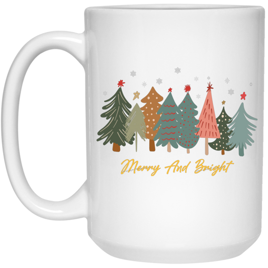 Merry And Bright, Christmas Tree, Merry Christmas White Mug