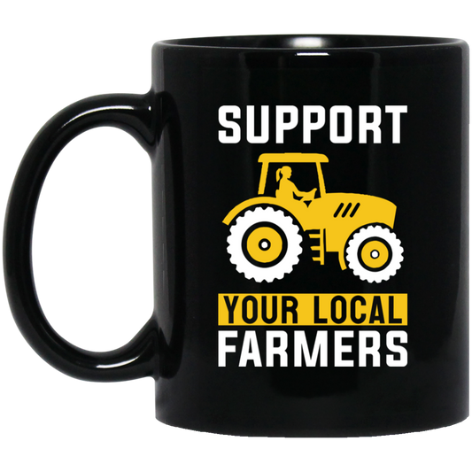 Support Your Local Farmers, Trucktor Retro, Retro Farming Black Mug