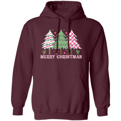 Pink Christmas, Christmas Tree, Pink Plaid Xmas Tree Christmas Pullover Hoodie