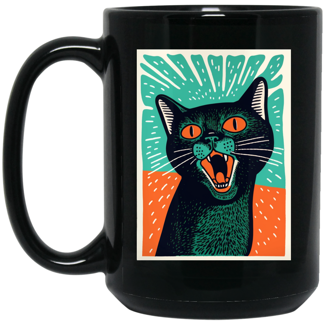 Meowing Love Gift, Cat In Retro Style, Lovely Cat, Funny Cat Poster Black Mug