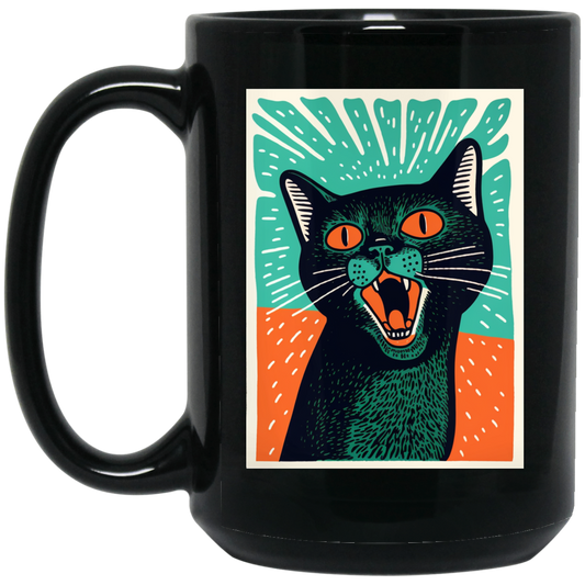 Meowing Love Gift, Cat In Retro Style, Lovely Cat, Funny Cat Poster Black Mug