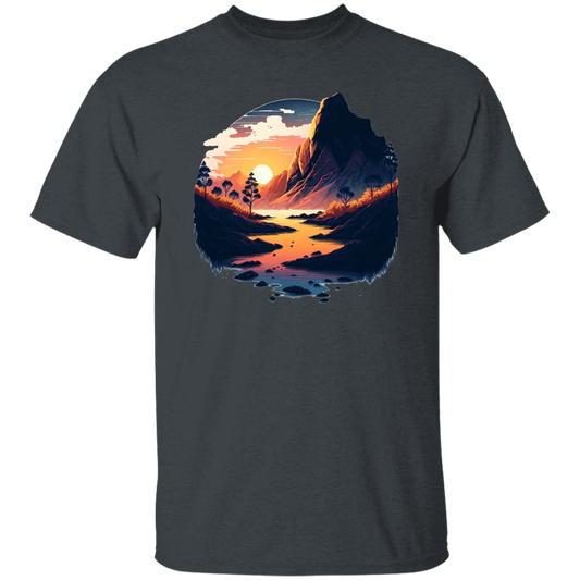 Simple Picture Of Sunset With Rock And River, Best Landscape Gift Unisex T-Shirt