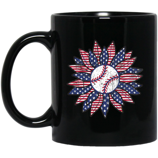 American Baseball, Sunflower Baseball, Leopard Sunflower-2 Black Mug