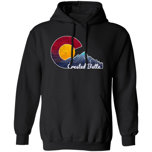 Crested Butte, Colorado With Flag Inspired Scene, Love Colorado Gift Pullover Hoodie