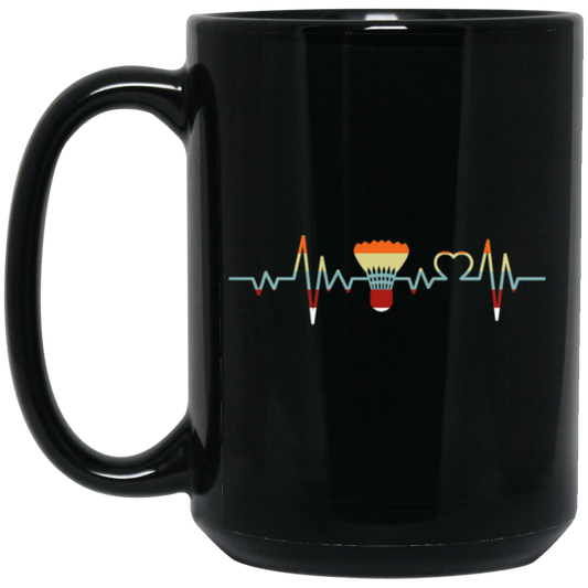 Badminton Heartbeat, Badminton Player Gift, Love Retro Badminton Black Mug