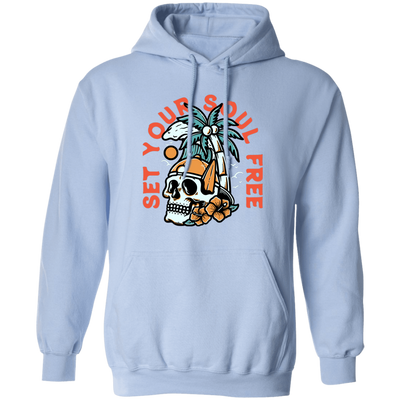 Set Your Soul Free, Cool Skull, Palm Tree On The Beach Pullover Hoodie