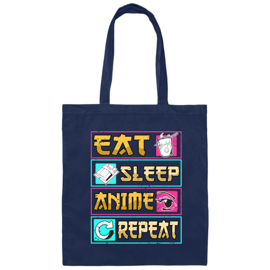 Funny Anime Eat Sleep Repeat Saying, Anime Fan Canvas Tote Bag