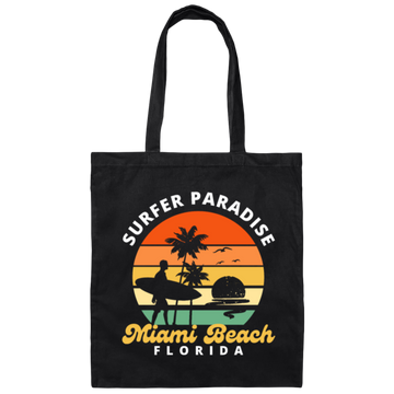 Miami Beach Lover, Surfer Paradise Retro Style, Miami Beach Florida Canvas Tote Bag