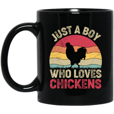 Just A Boy Who Loves Chickens, Retro Chicken Lover Black Mug