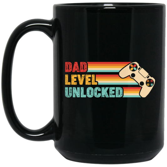 Dad Level Unlocked, Retro Dad Gifts, Video Games Player, Father's Day Gifts Black Mug