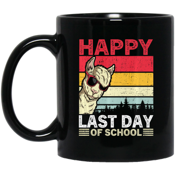 Alpaca Llama Vintage, Happy Last Day Of School Black Mug