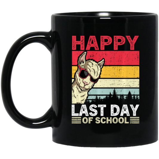 Alpaca Llama Vintage, Happy Last Day Of School Black Mug