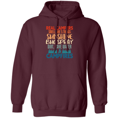 Campers Gift, Real Campers, Smell Like 5 Things, Retro Camping Quote Pullover Hoodie