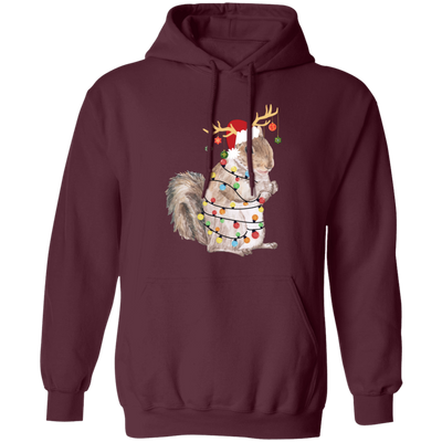 Squirrel Christmas, Merry Christmas, Christmas Lights, Funny Squirrel Pullover Hoodie