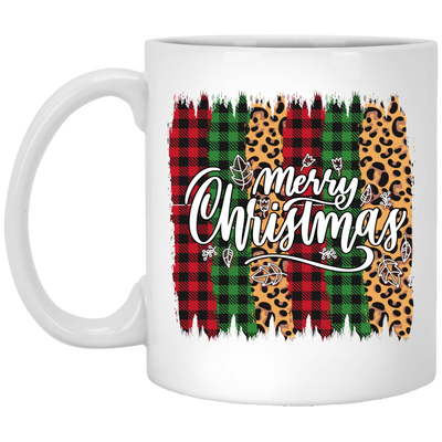 Plaid Pattern, Retro Christmas, Leopard Christmas, Merry Christmas, Trendy Christmas White Mug