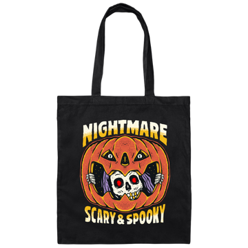 Nightmare Scary And Spooky, Skeleton Into Pumpkin Canvas Tote Bag