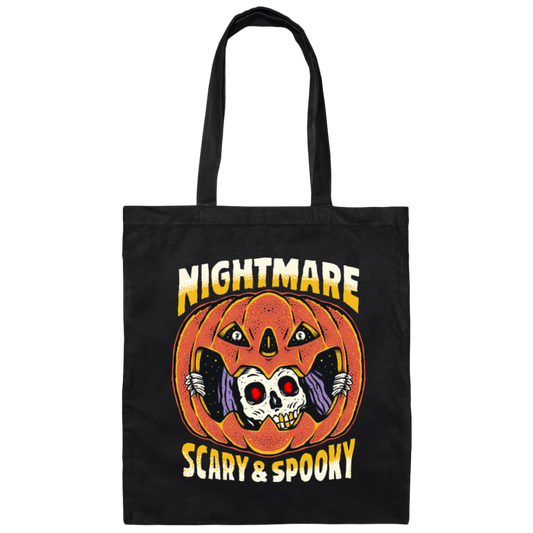 Nightmare Scary And Spooky, Skeleton Into Pumpkin Canvas Tote Bag
