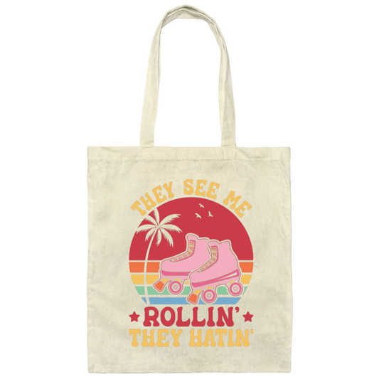 They See Me Rolling, They Hating, Retro Rollerblade Canvas Tote Bag