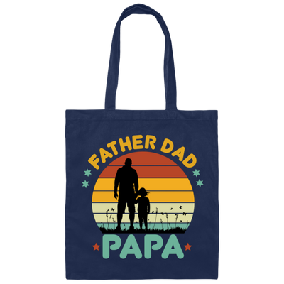 Retro Papa, Father's Day Gift, Daddy And Daughter Silhouette Canvas Tote Bag