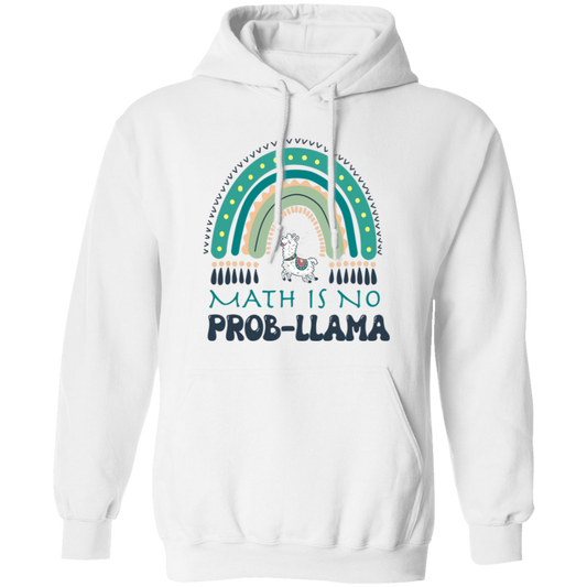 Math Is No Prob-Llama, Green Rainbow, Cute Llama Pullover Hoodie