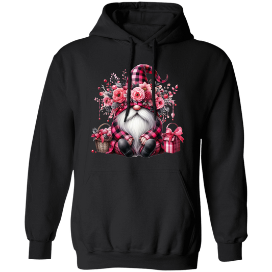 Pink Gnome, Cute Christmas, Cute Gnome, Pink Plaid Christmas Pullover Hoodie