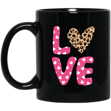Love Heart Design, Leopard Pattern, Valentine's Day Black Mug