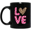 Love Heart Design, Leopard Pattern, Valentine's Day Black Mug
