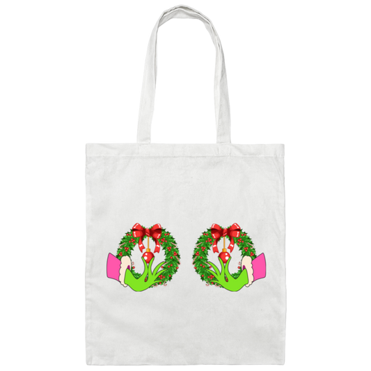 Funny Christmas, Grinch's Hands On The Boobs, Merry Titsmas, Merry Christmas, Trendy Chrismas Canvas Tote Bag