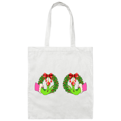 Funny Christmas, Grinch's Hands On The Boobs, Merry Titsmas, Merry Christmas, Trendy Chrismas Canvas Tote Bag