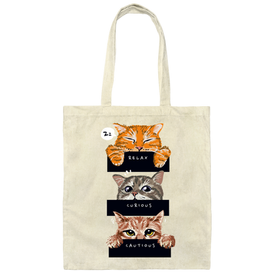 Relax Cat, Curious Cat, Cautions Cat, Three Cats Canvas Tote Bag