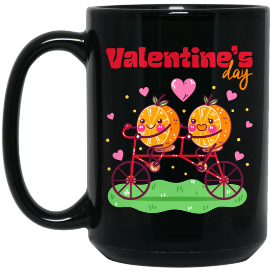 Valentine's Day, Trendy Valentine, Orange Couple, Orange Ride A Bike Black Mug