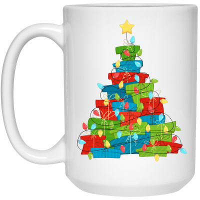 Christmas Tree Made From Gift Box, Xmas Light Line, Merry Christmas, Trendy Christmas White Mug