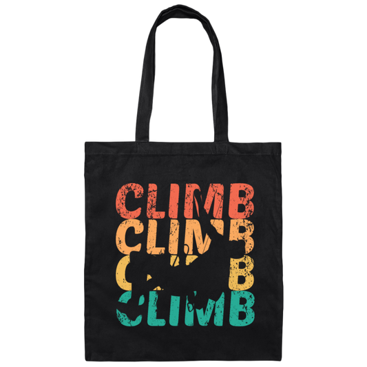 Climber Mountain, Vintage Climb, Retro Bouldering, Love Climb Canvas Tote Bag