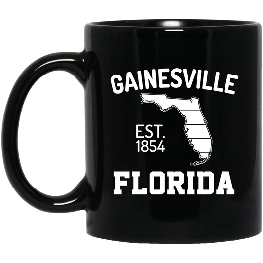 Gainesville, Florida, EST 1854, Florida Silhouette, American State Black Mug