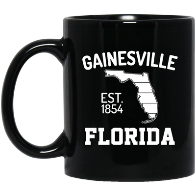 Gainesville, Florida, EST 1854, Florida Silhouette, American State Black Mug