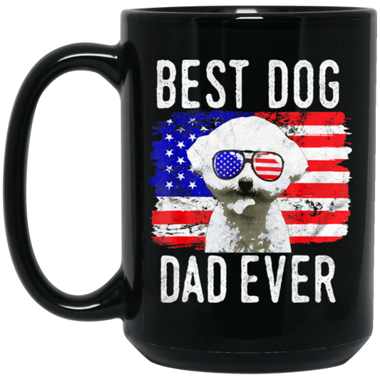 American Flag, Best Dog Dad Ever, Cute Dog, Love American Dog Black Mug